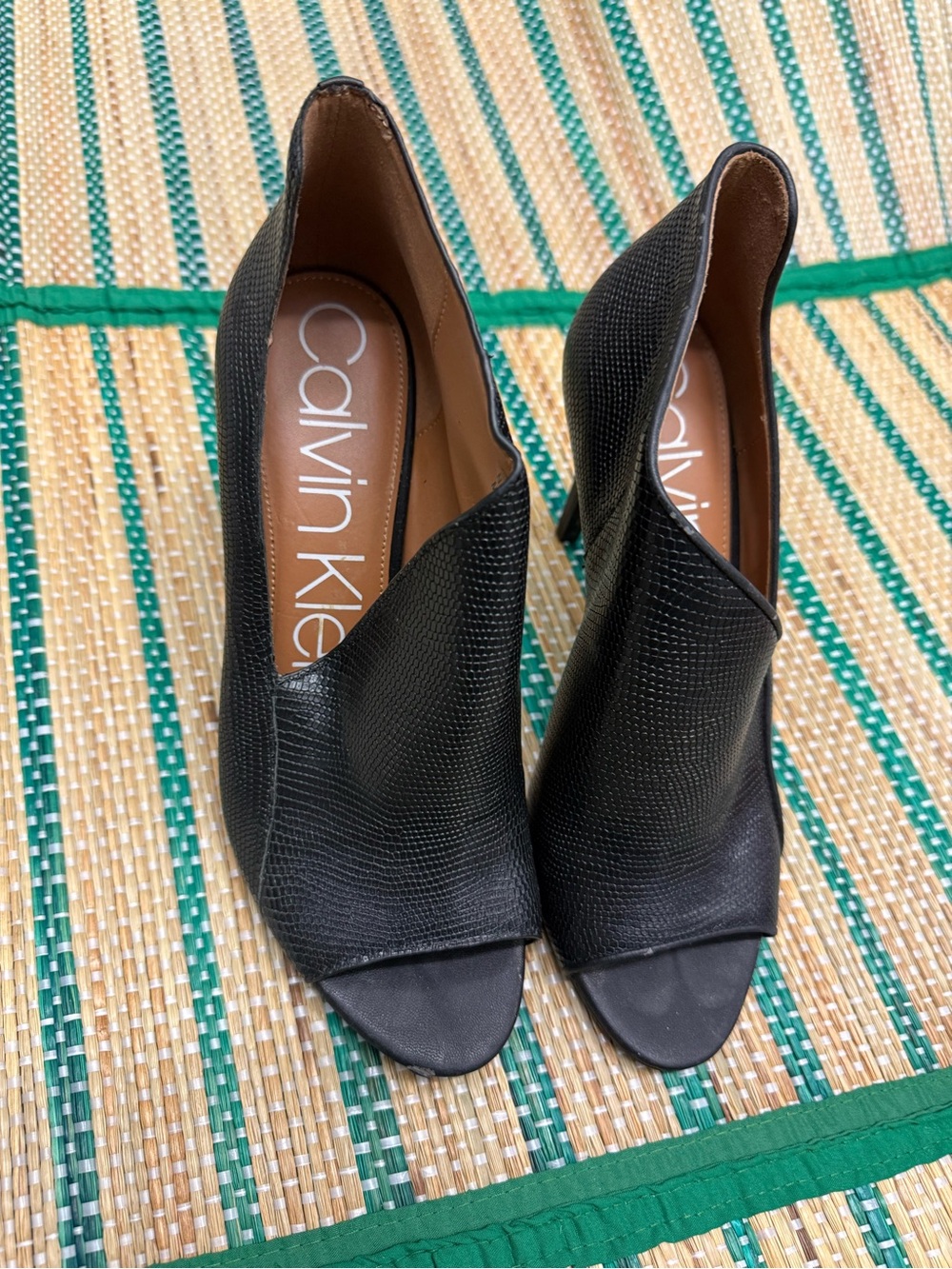 Calvin Klein Black Textured Peep-Toe Stiletto Heels